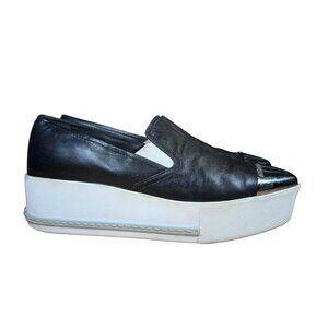 Miu Miu Black Platform Cap Toe Logo Slip on Sneaker Size 37.5